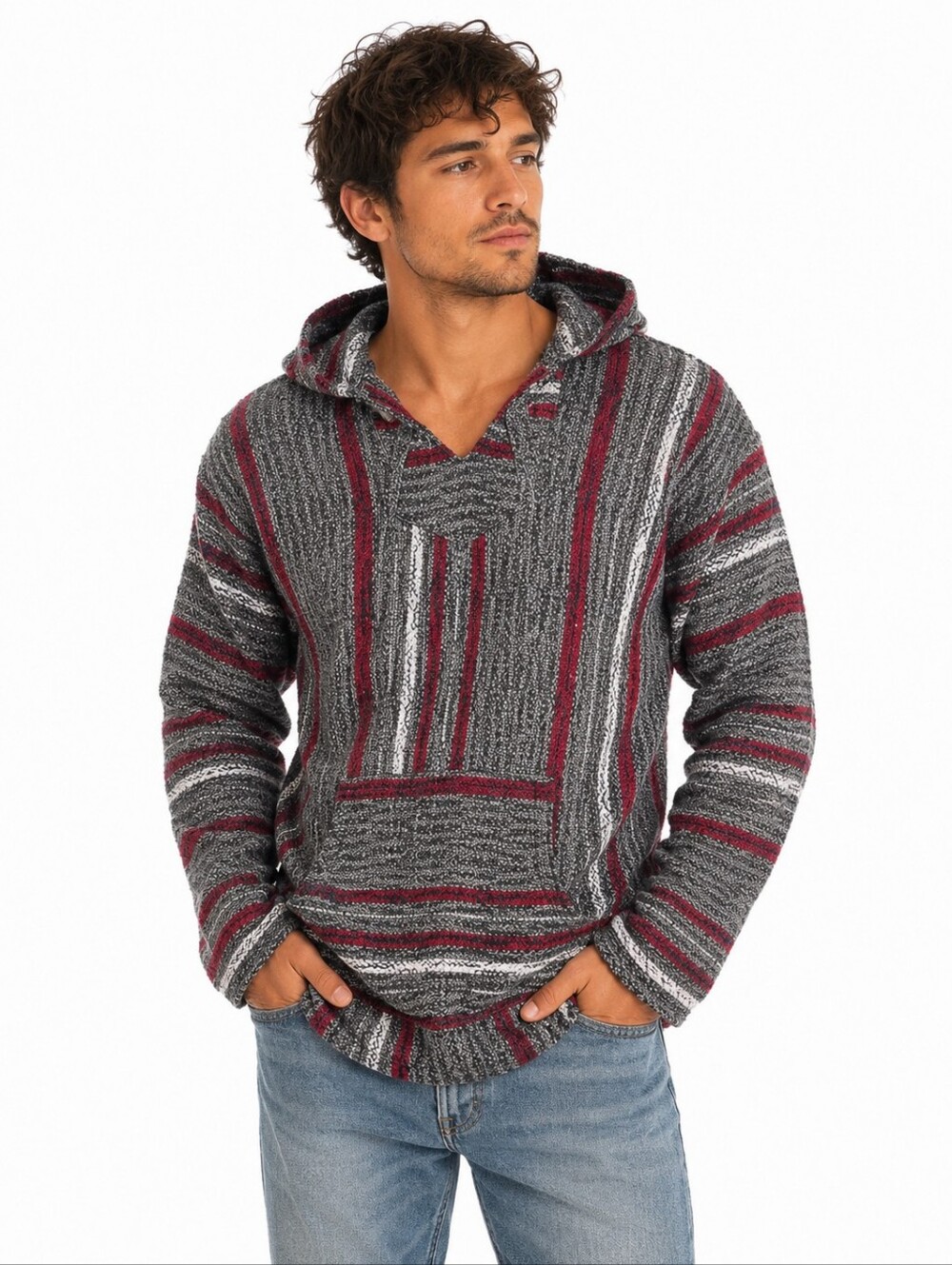 Original Senor Lopez Baja Hoodie Sweater Striped Pullover Size L